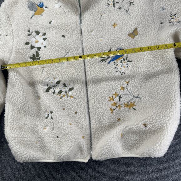 Yitai Sherpa Fleece Botanical Birds Embroidery Full Zip Designer Jacket 27”X24” - Picture 14 of 16